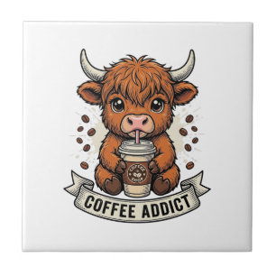 Carreau Accro au café Vache des Highlands Mignonne Gravure
