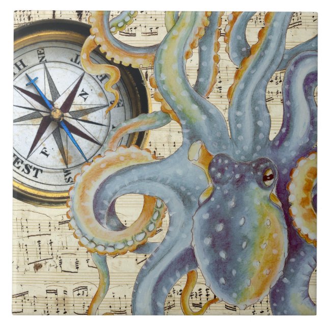 Carreau Acier Bleu Octopus Musique Compass (Devant)