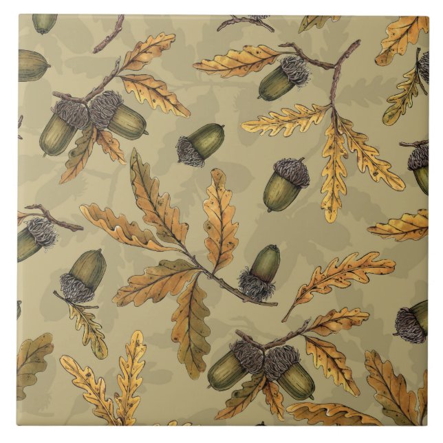 Carreau Acornes et feuilles de chêne sur ecru (Devant)