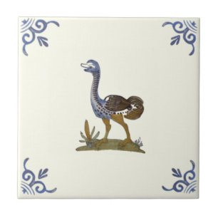 Carreau Adorable bébé Ostrich Bird Repro Antique Delft