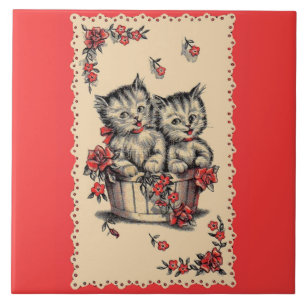 Carreau adorable chatons dans un panier de fleurs