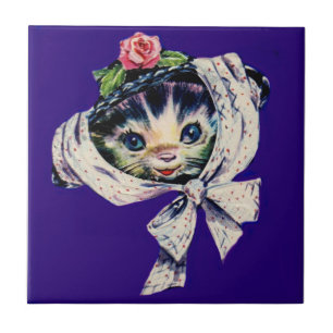 Carreau adorable chatte kitten dans un casquette chaton ki