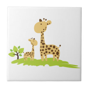 Carreau Adorable maman & bébé Giraffe Vert & Jaune