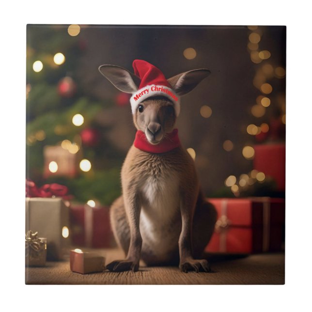Carreau adorable Noël Père Noël Kangaroo, (Devant)