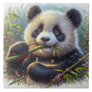 Carreau Adorable Ours De Panda Mangeant Bambou