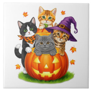 Carreau Adorables Chatons Citrouille Halloween Saison Somb