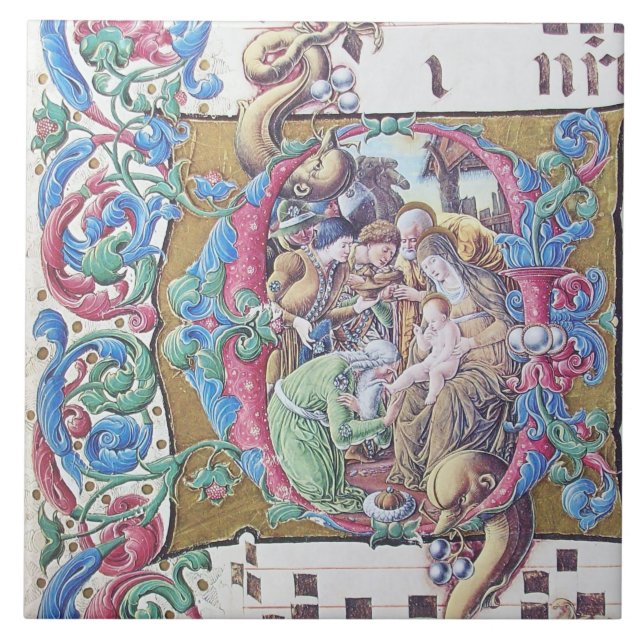 CARREAU ADORATION DES MAGI , MONOGRAMME DE LA NATIVITÉ AVE (Devant)