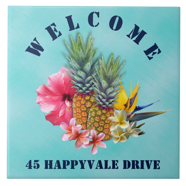 Carreau Adresse de bienvenue à la maison d'ananas tropical (Devant)