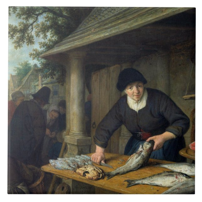 Carreau Adriaen van Ostade - La femme des poissons (Devant)
