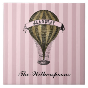 Carreau Aéronef Steampunk sur des rayures roses Vintages