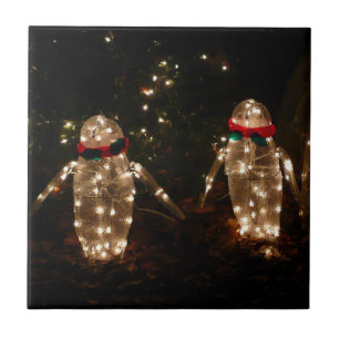 Carreau Affichage de lumières de vacances des pingouins