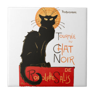 Carreau Affiche Classique Chat Noir de Steinlen en Noir