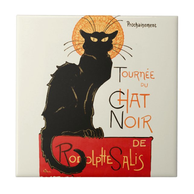 Carreau Affiche Classique Chat Noir de Steinlen en Noir (Devant)