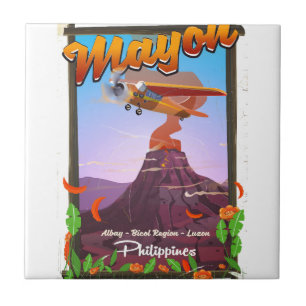 Carreau Affiche d'aventure du volcan Mayon Philippines
