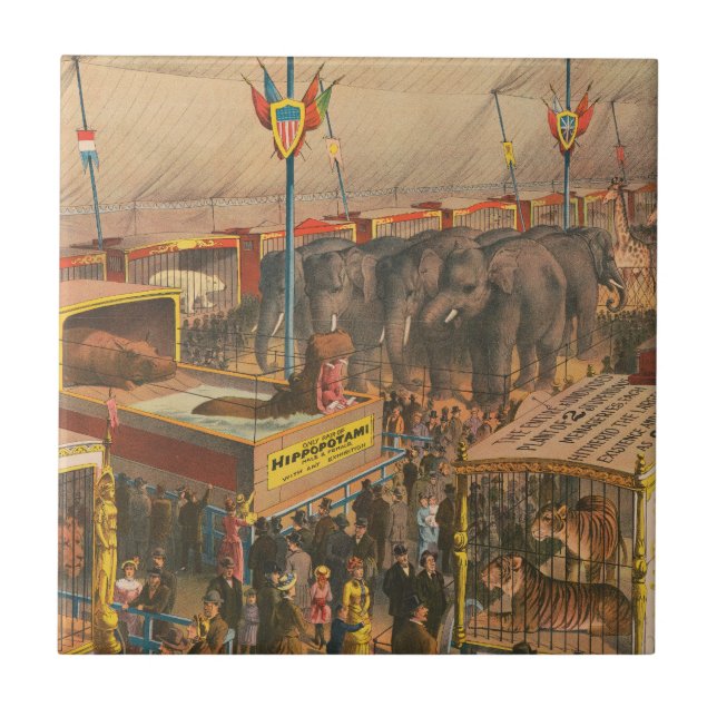 Carreau Affiche De Cirque D'Animaux Exposés Dans Une Tente (Devant)