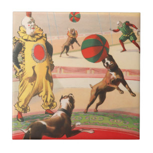 Carreau Affiche De Cirque Montrant Des Clowns Avec Des Chi