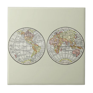 Carreau Affiche de globe de carte du monde vintage 1916 Hé