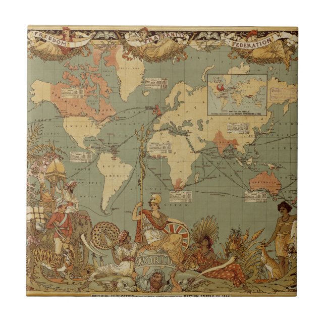 Carreau Affiche de la carte du monde de l'Empire britanniq (Devant)