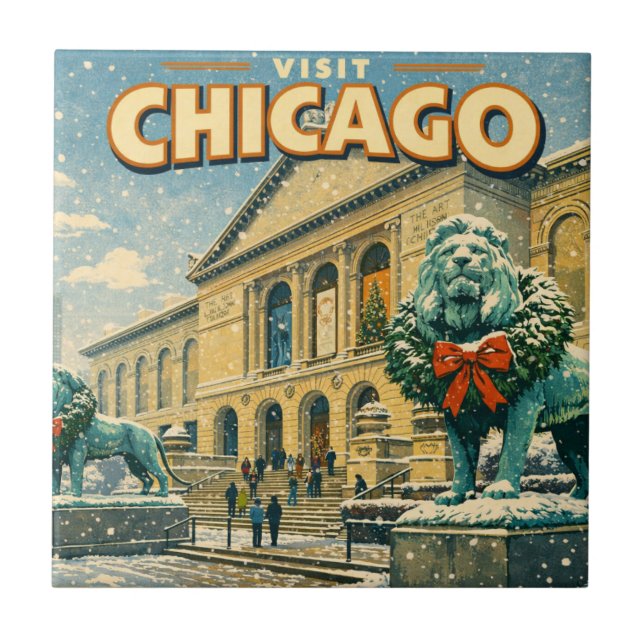 Carreau Affiche de l'Art Institute de Chicago en hiver (Devant)