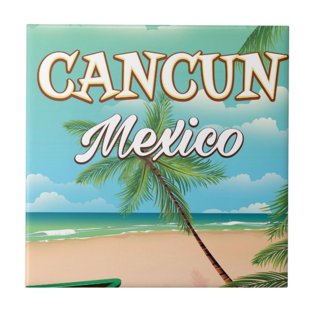 Carreau Affiche de plage de Cancun au Mexique (Devant)