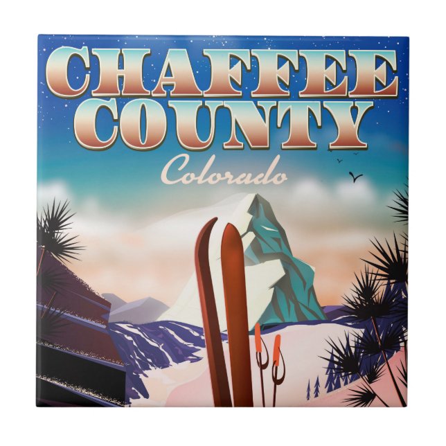 Carreau Affiche de ski du comté de Chaffee, Colorado. (Devant)