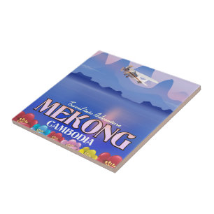 Carreau Affiche de vacances sur le fleuve Mekong Cambodge