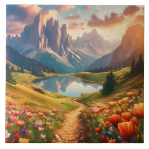 Carreau Affiche de voyage de style Vintage Dolomites avec 