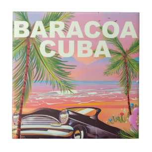 Carreau Affiche de voyage en voiture à Baracoa Cuba