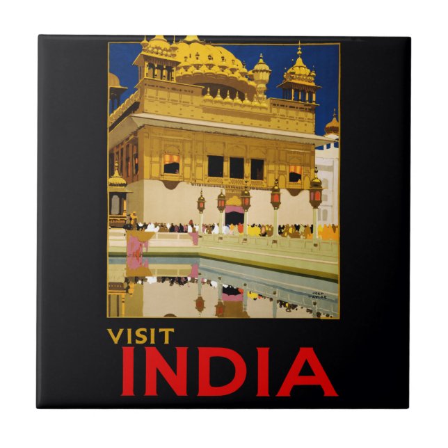Carreau Affiche de voyage Inde art indien vintage (Devant)