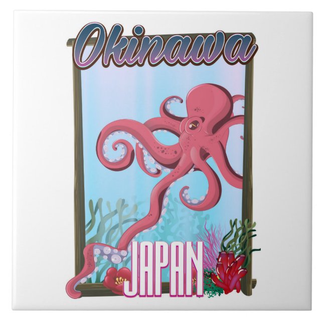 Carreau Affiche de voyage sur les calamars d'Okinawa Japon (Devant)