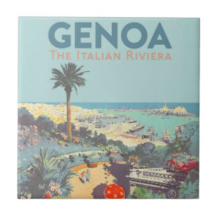 Carreau Affiche de voyage vintage de Gênes Riviera italien