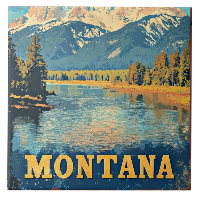 Carreau Affiche de voyage vintage du Montana (Devant)