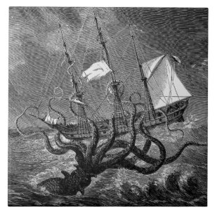 Carreau Affiche du navire géant du calmar de Kraken