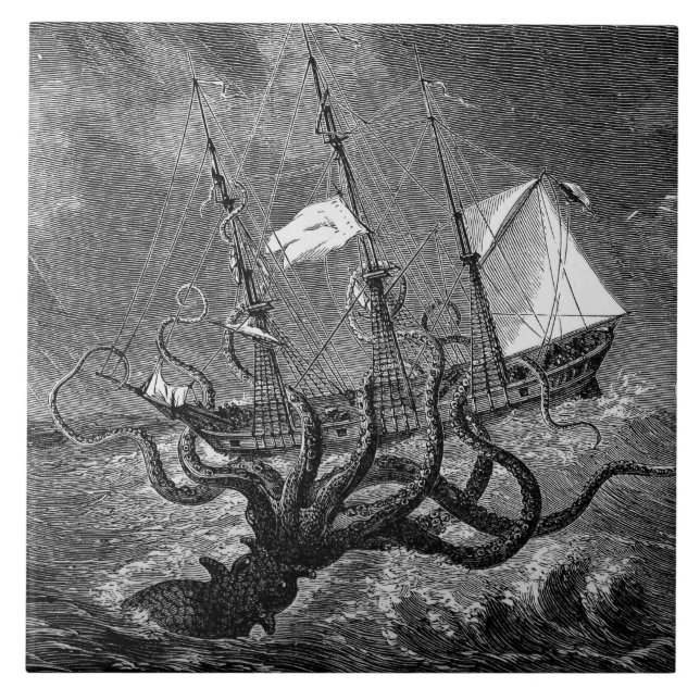 Carreau Affiche du navire géant du calmar de Kraken (Devant)