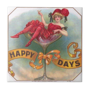 Carreau Affiche Femme Vintage dans un Verre à Champagne :