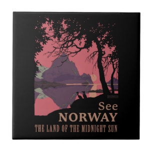 Carreau Affiche minimaliste de coucher de soleil en Norvèg