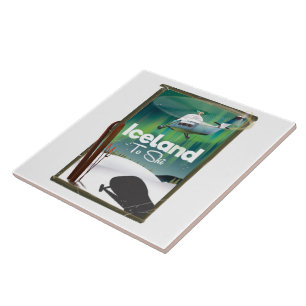 Carreau Affiche vintage de ski en Islande