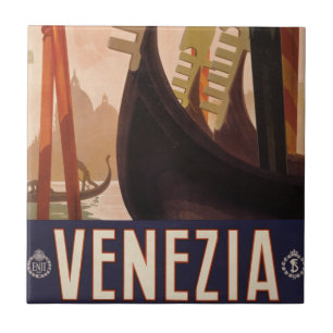 Carreau Affiche Vintage voyage Montrant Un Canal À Venise