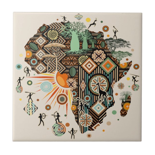 Carreau Africa Map Decorative Tribal Elements Pattern (Devant)