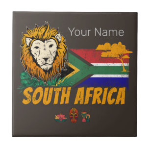 Carreau Afrique du Sud Vintage Lion Drapeau Safari Souveni