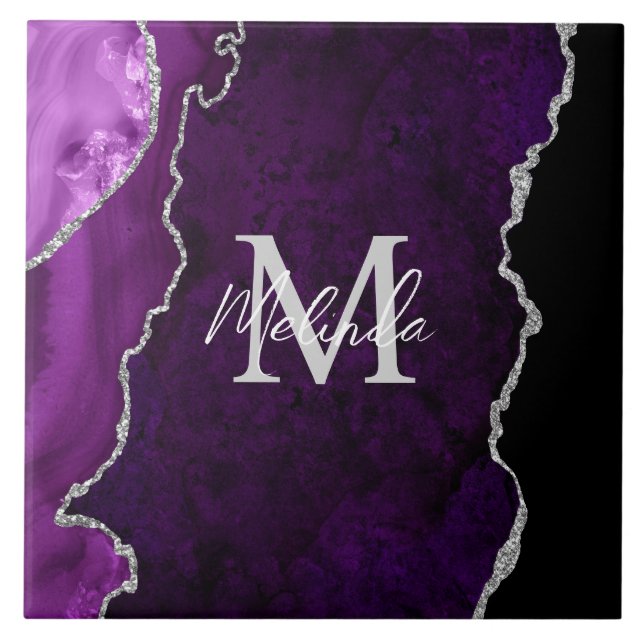 Carreau Agate de marbre violet et argenté (Devant)