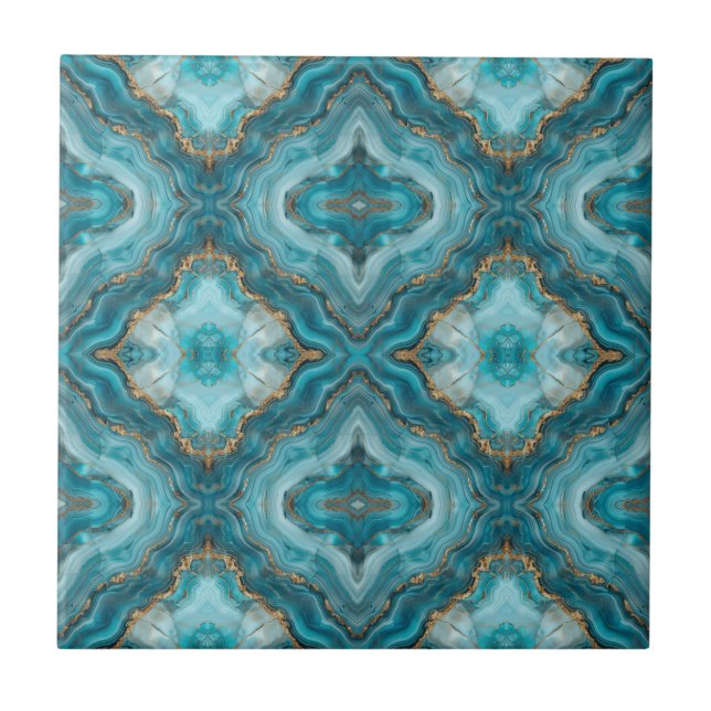 Carreau Agate de Parties scintillant Turquoise et Or (Devant)