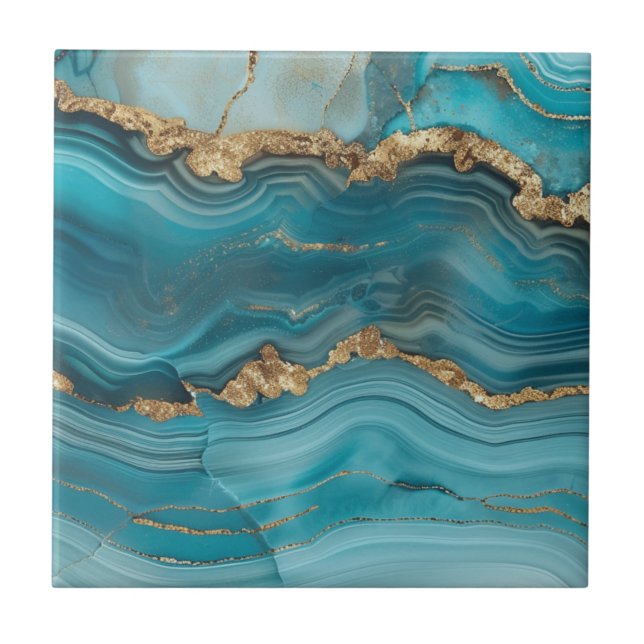 Carreau Agate de Parties scintillant Turquoise et Or (Devant)