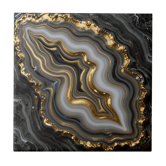 Carreau Agate Géode Marbre Luxe Or Noir (Devant)