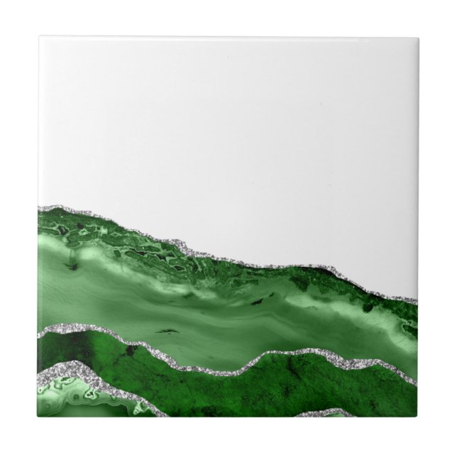Carreau Agate Glamorous Emerald Green Silver Glitter (Devant)