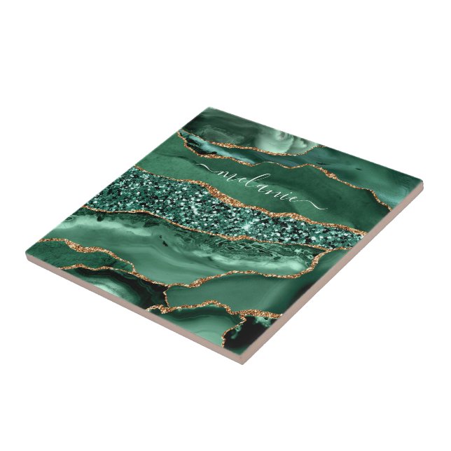 Carreau Agate Green Gold Parties scintillant Geode Marbre  (Côté)