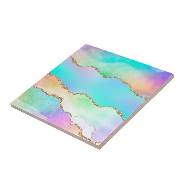 Carreau Agate Holo | Faux Iridescente Pastel Ombre Marble (Côté)