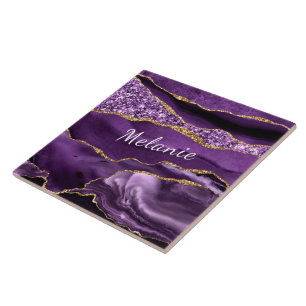 Carreau Agate Purple Gold Parties scintillant Votre nom Ca