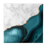 Carreau Agate Turquoise dorée Marbre blanc<br><div class="desc">Marbre blanc élégant et turquoise doré doré à la parties scintillant en faux or se marient dans ce luxueux carrelage en céramique.</div>