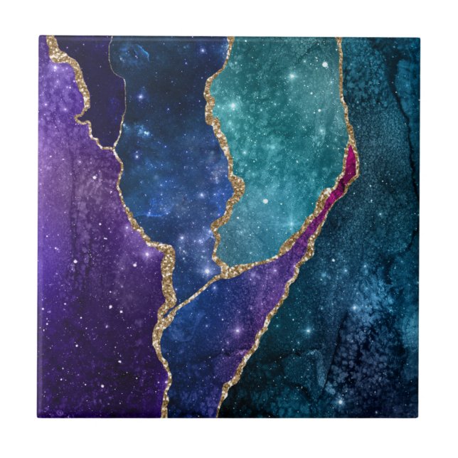 Carreau Agate Veines Bleu Violet Aqua Or (Devant)